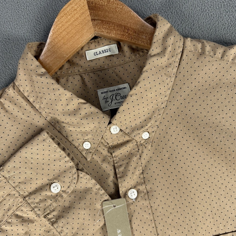 J Crew Shirt Mens Large Taupe Brown Cotton Geometric Dot Minimalist Office‎ New
